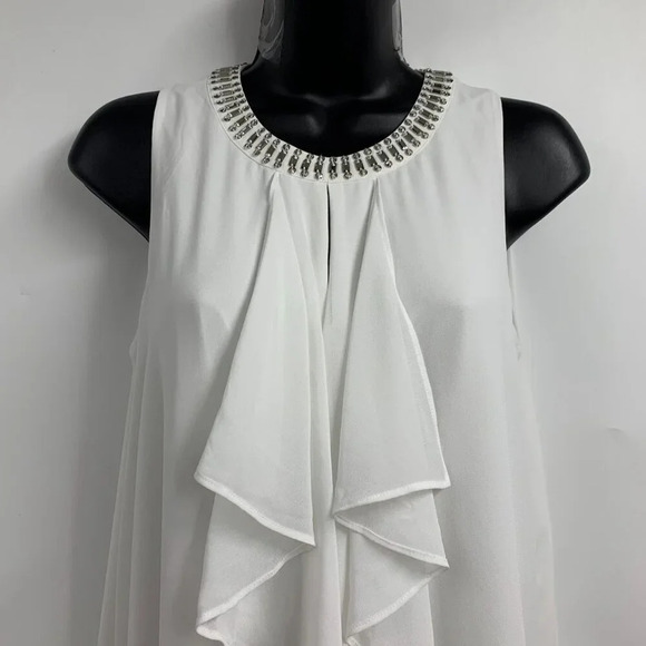 bcbgmaxazria Women's Lilleth Bejeweled Ruffled Sleeveless Flowy Dress Size XS - Picture 3 of 16